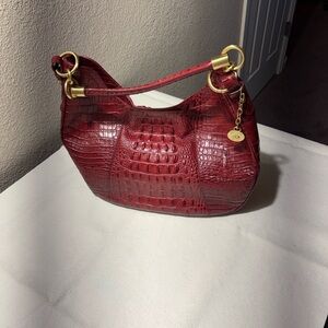 Brahmin Burgundy Croc-Embossed Shoulder Bag with Gold Hardware